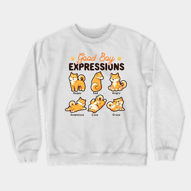 Good Boy Expressions - Cute Shiba Inu Dog Gift Crewneck Sweatshirt by eduely